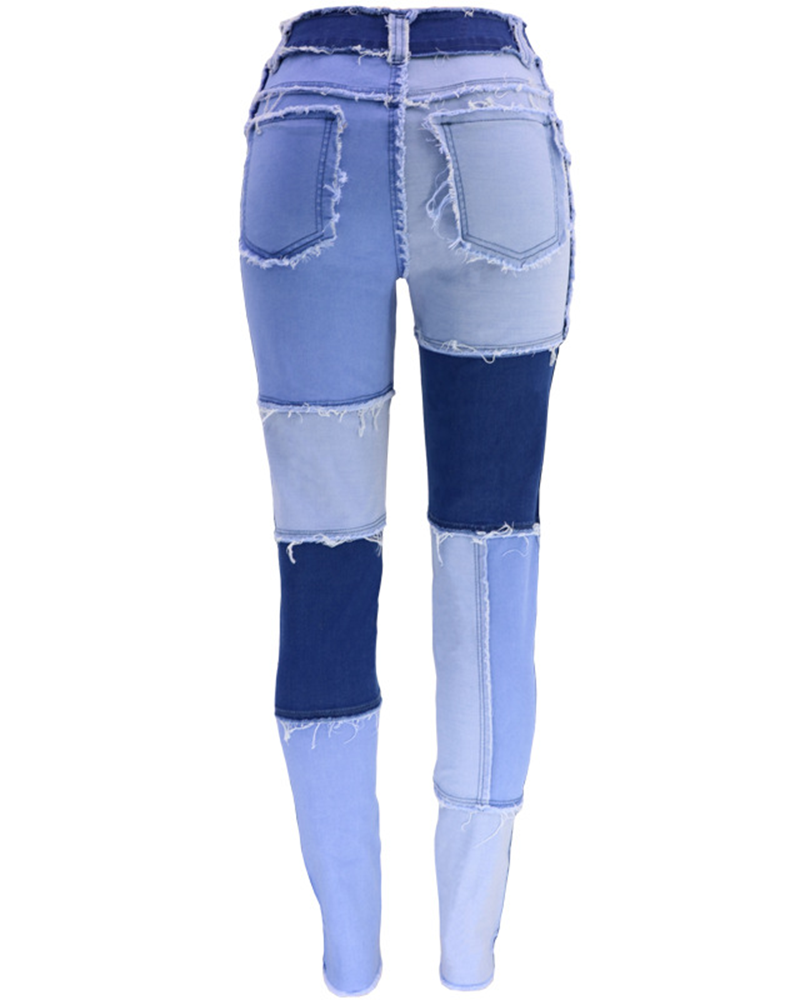 High Waisted Fringed Slim Fit Jeans