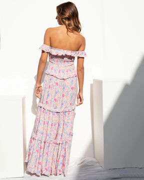 Small Floral Print Fresh and Sweet Breast-Wrap Long Dress