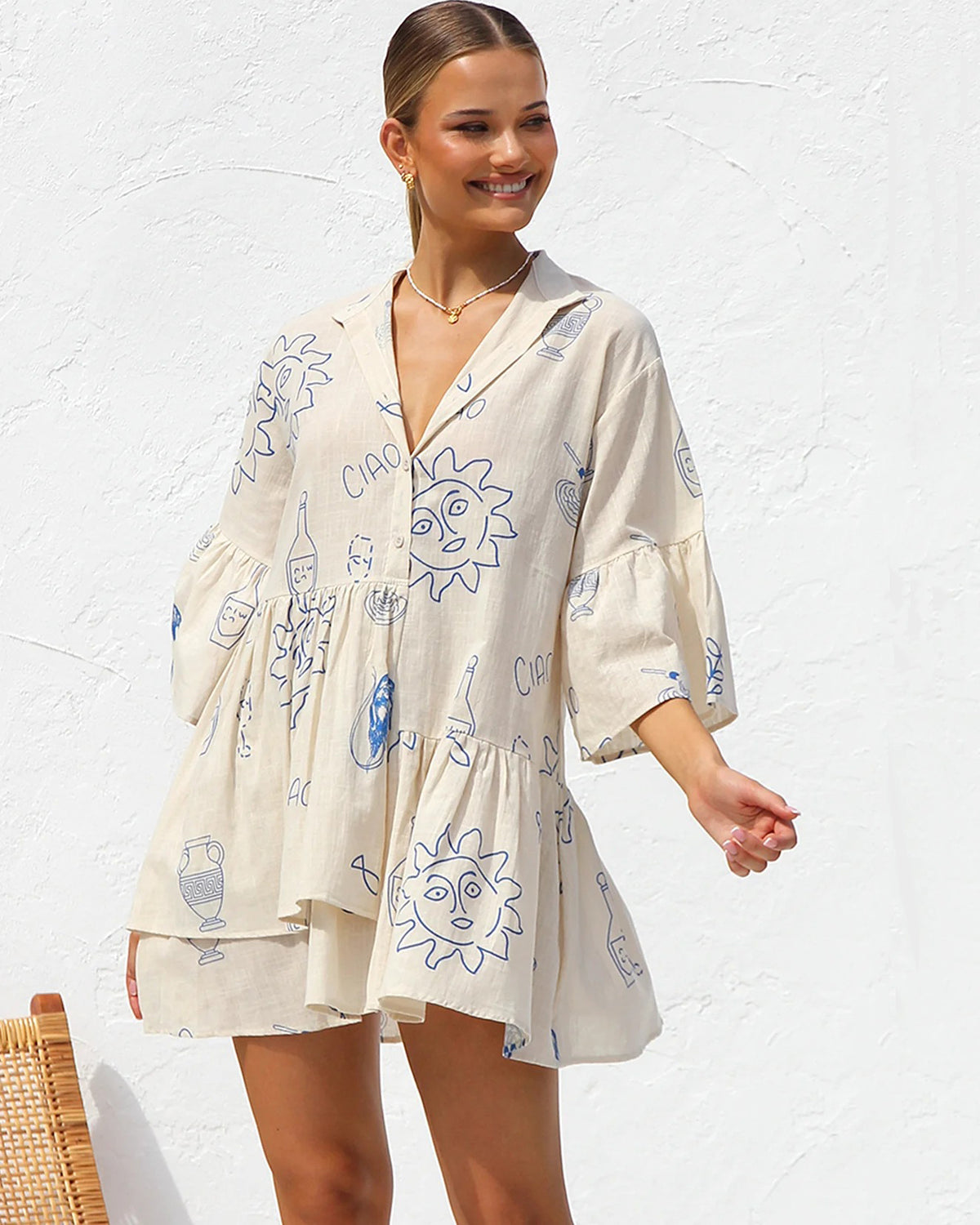 Bell Sleeve Loose Shirt Short Dress