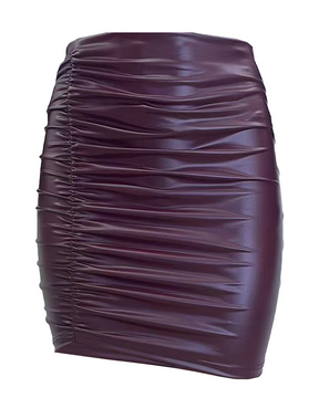 Pleated PU Leather Bag Hip Tight Stretch Skirt