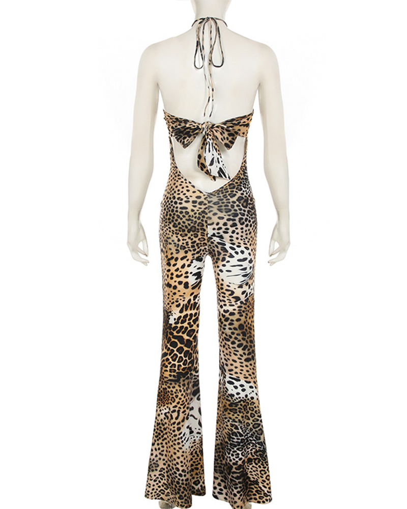 Printed High-Waisted Skinny Jumpsuits With Leopard Print