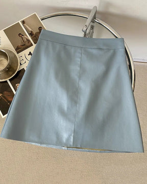 High-Waisted Pu Leather A-Line Hip Skirt