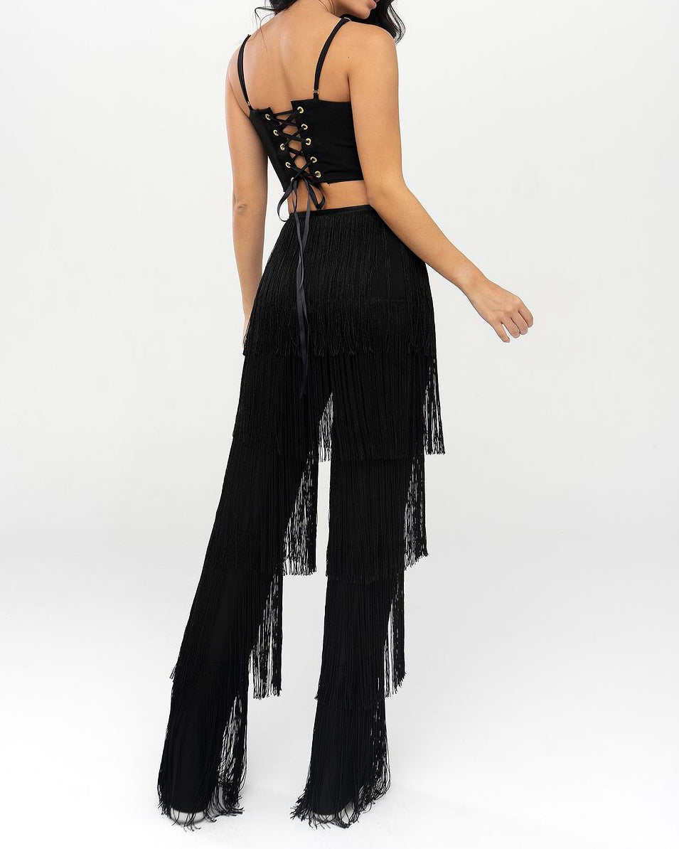 Cut-Out-Jumpsuit mit Fransen und freizügiger Taille (Vorverkauf)