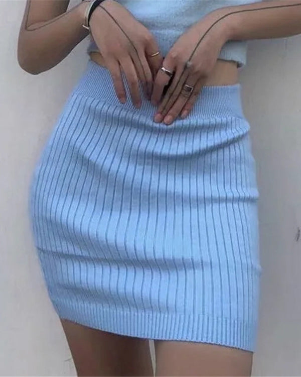 High-Waisted Knitted Stretch Bodycon Hip-Hugging Skirt