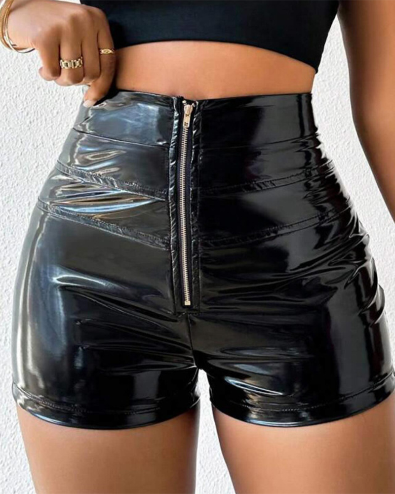 Elastische PU-Shorts mit hoher Taille