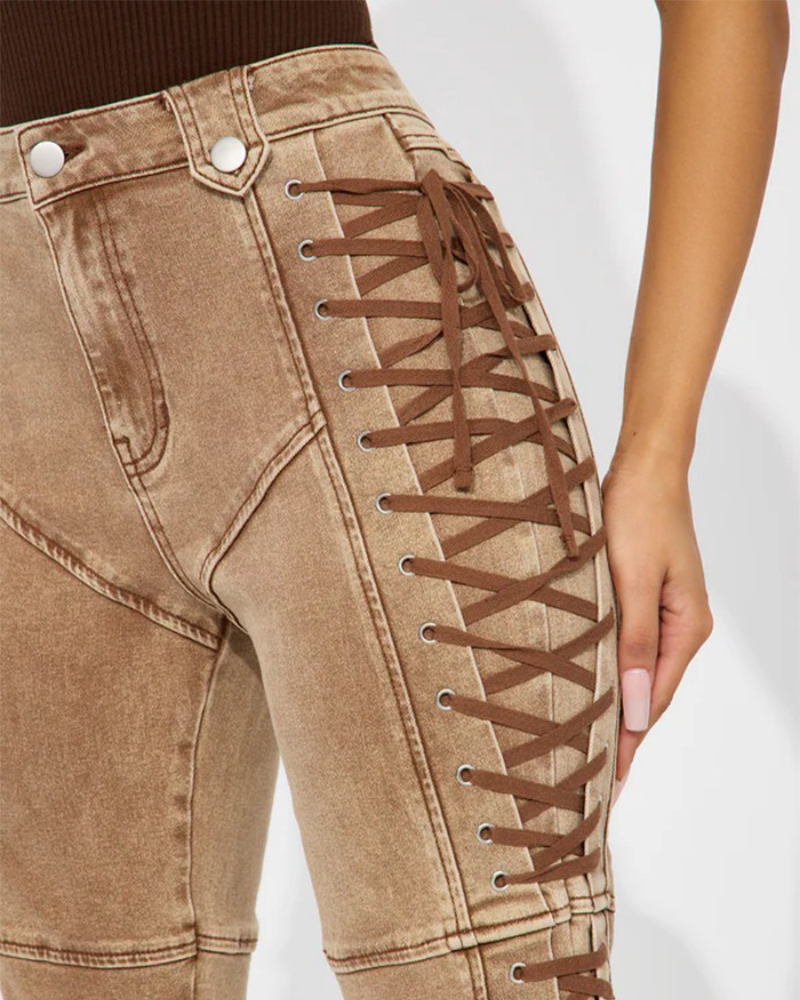 Strap Up Drawstring Jeans