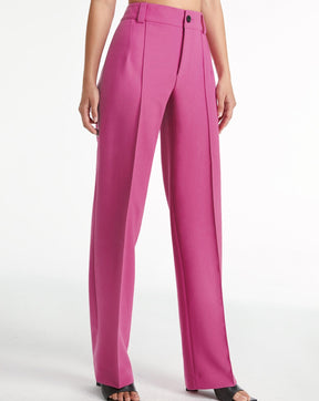 High Waisted Pleat Front Solid Colored Straight Leg Trousers