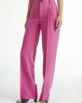 High Waisted Pleat Front Solid Colored Straight Leg Trousers