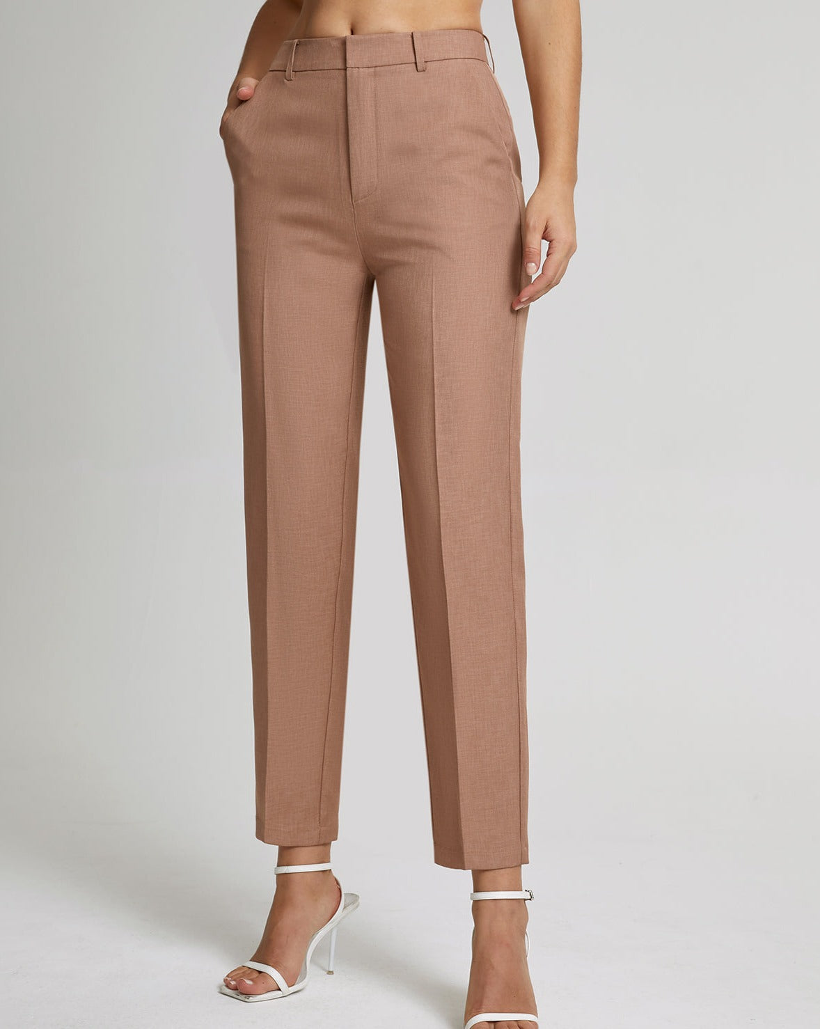 High Waisted Cropped Skinny Straight Leg Trousers
