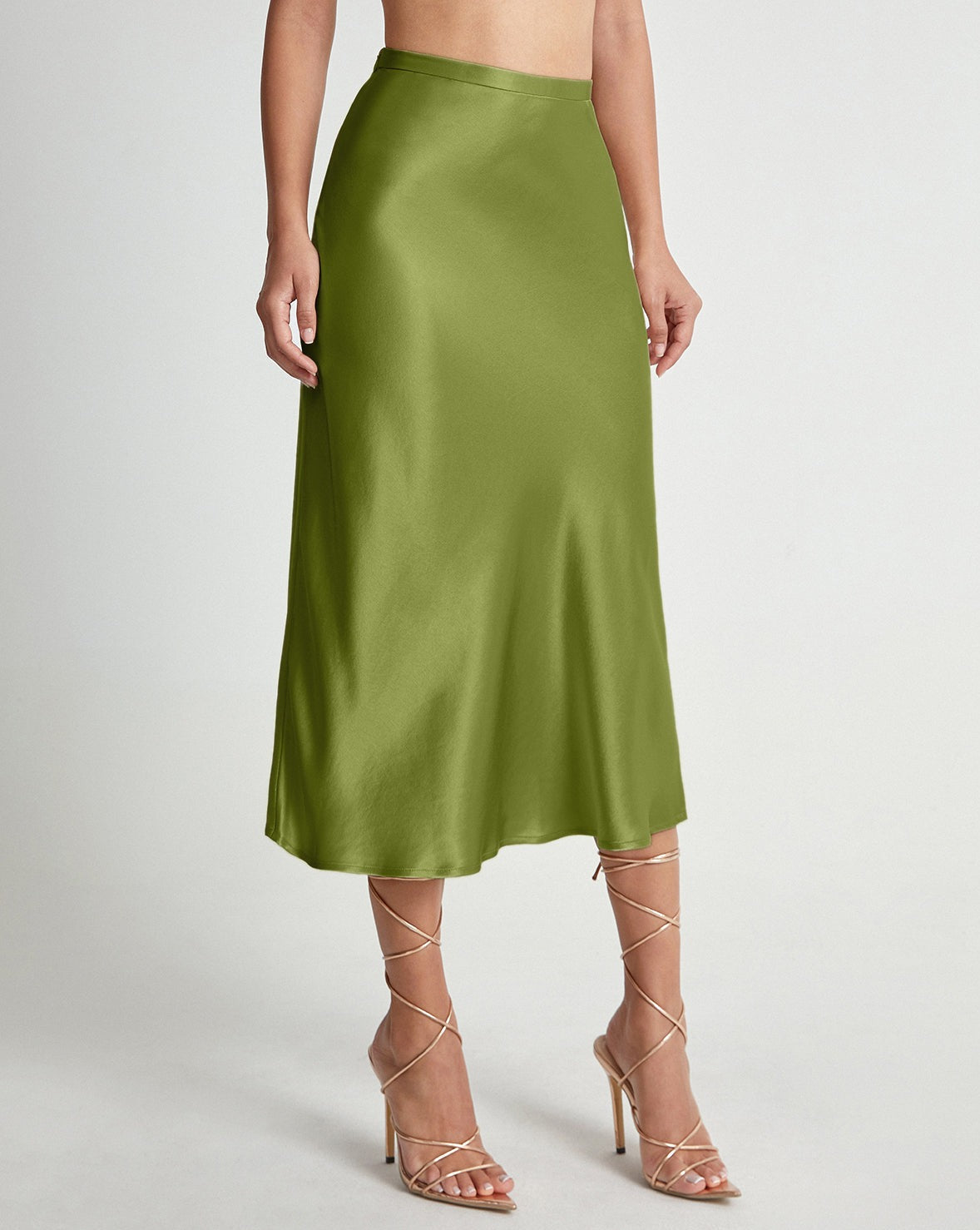 High Waisted Satin Flowy Midi Skirt