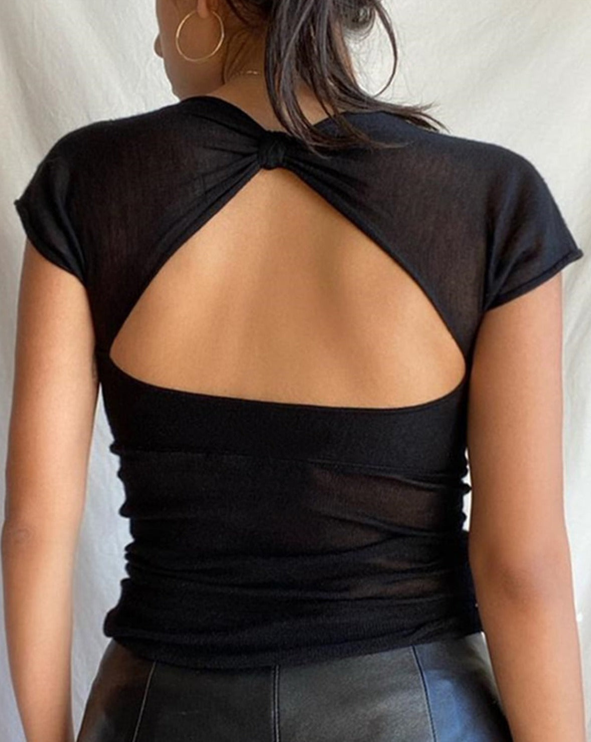 Semi-sheer Mesh Open Back T-shirt