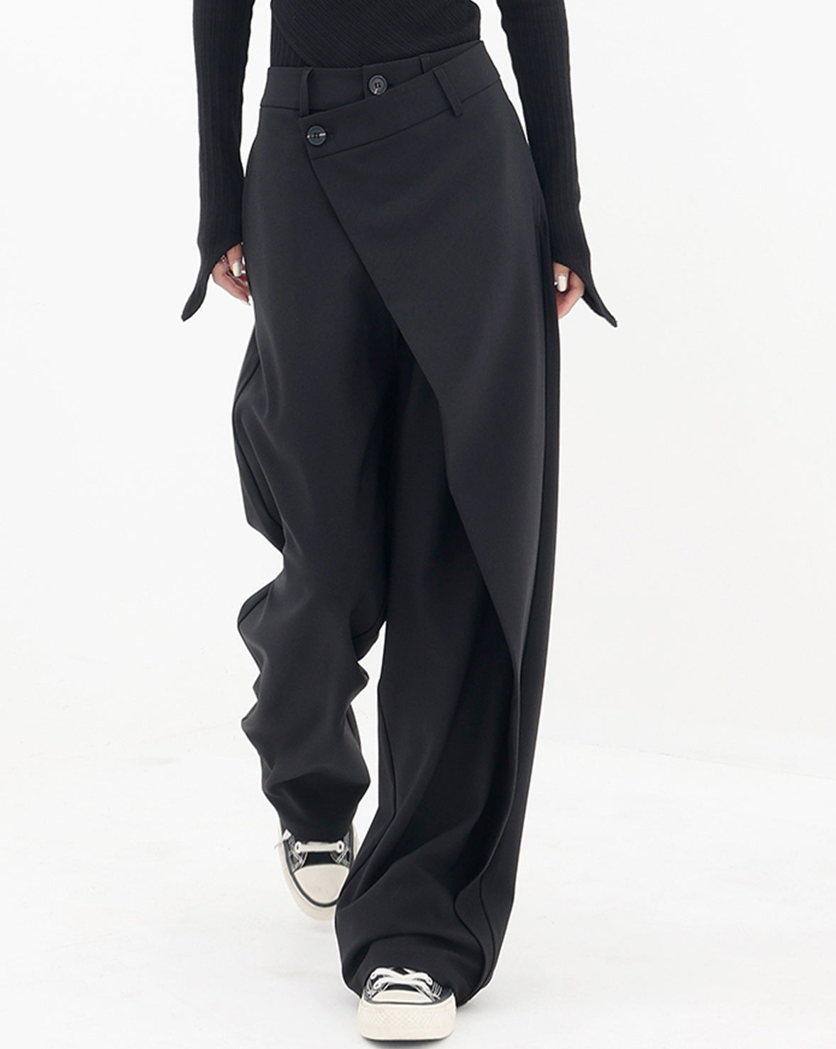 Asymmetrical Layer Button Wide Leg Dress Pants