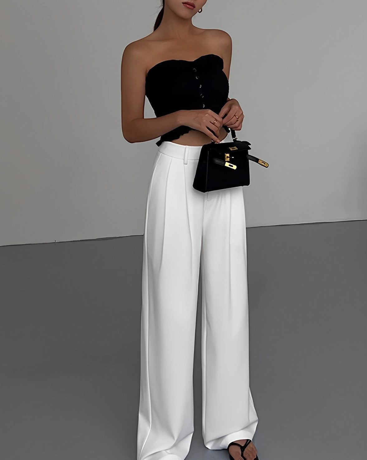 Full Length Pleated Wide Leg Dress Pants