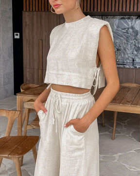 Utility Linen Two Piece Wide Leg Pants Set