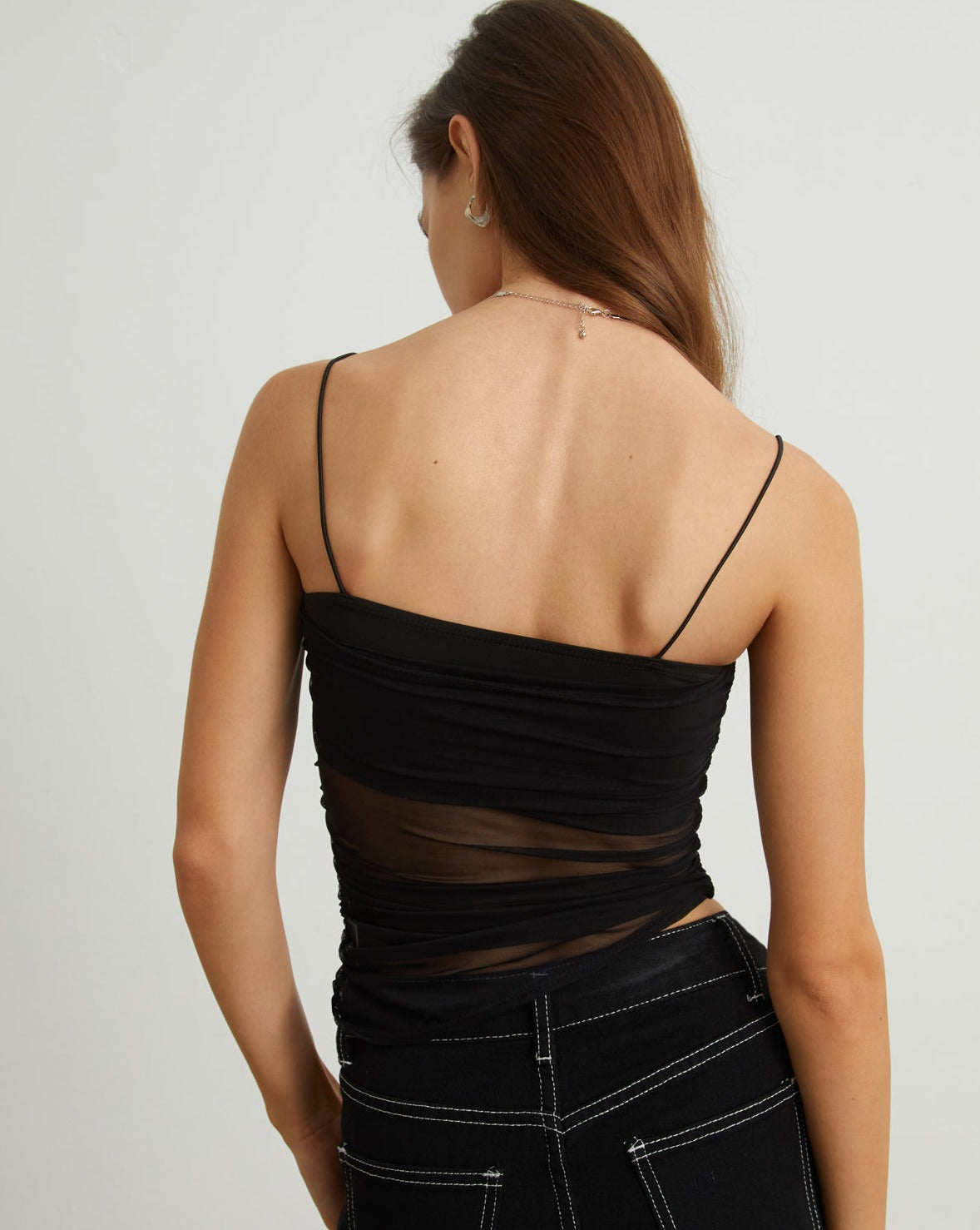 Gerafftes Cami-Crop-Top aus Netzstoff