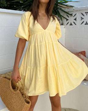 Sunshine Zippered Plunge Skater Short Dress