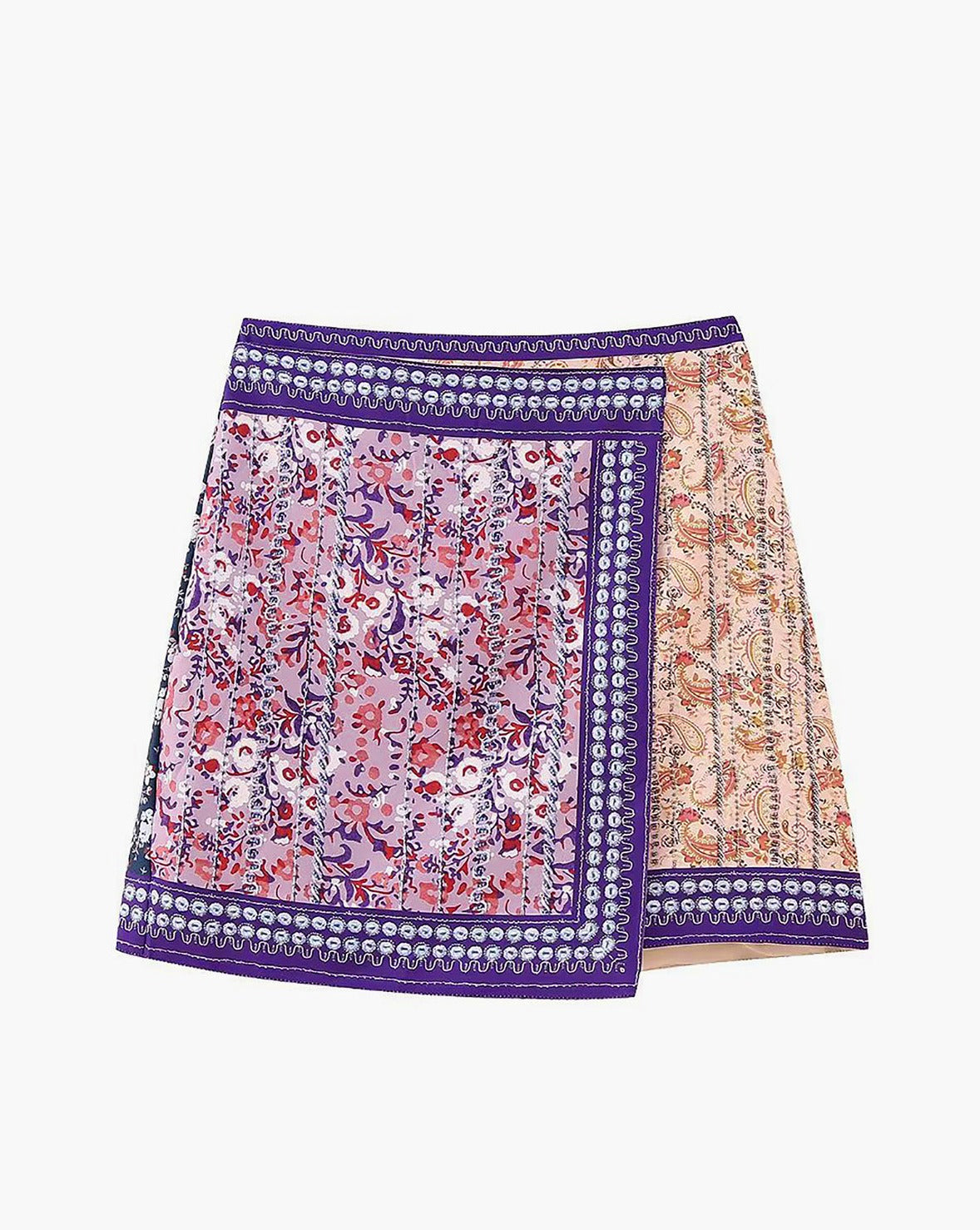 Embroidered Asymmetric Floral Mini Skirt