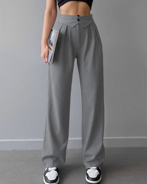 Street Fold Over Waistband Straight Leg Dress Pants