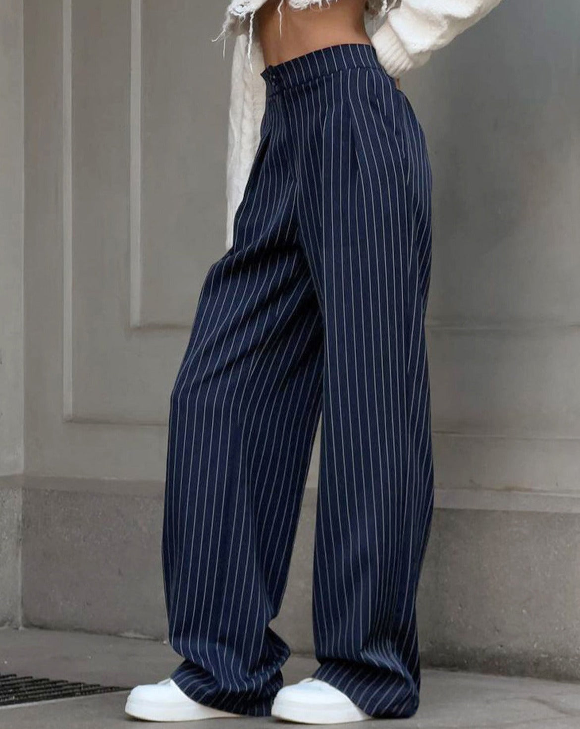 Pinstripe Pleated Wide Leg Dress Pants