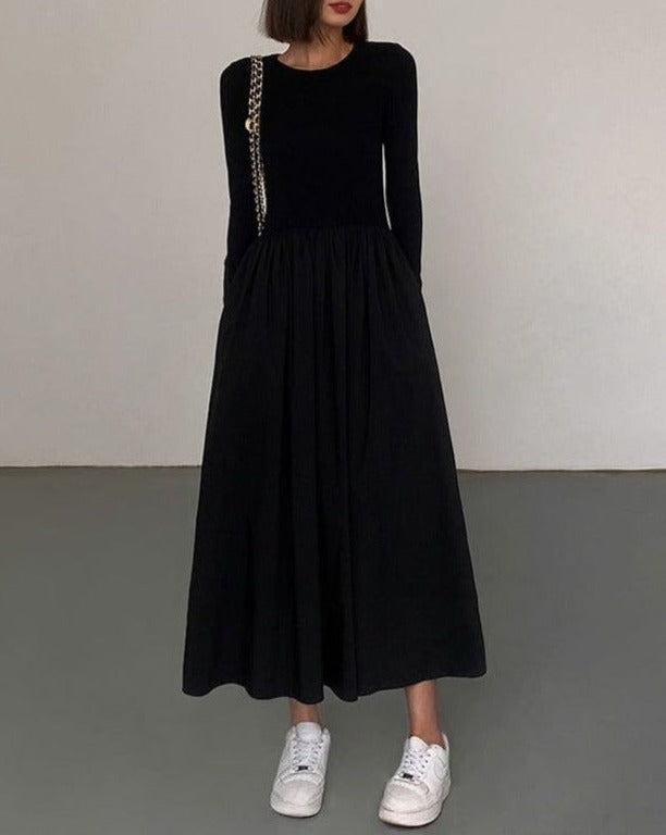 Leisure Pockets Long Sleeve Long Dress