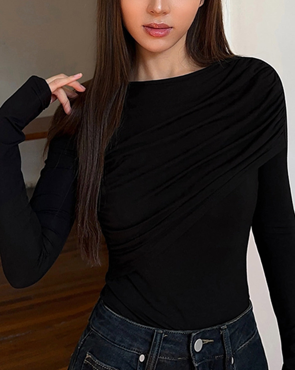 Layered Long Sleeve Pleated Shirt