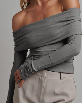 Off Shoulder Overfold Long Sleeve Crop Shirt