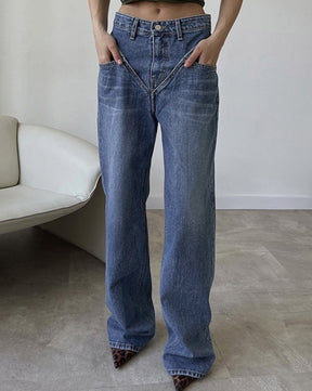 Vintage Wash Denim Straight Leg Jeans