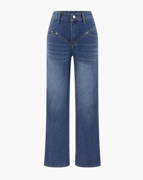 Vintage Wash Denim Straight Leg Jeans