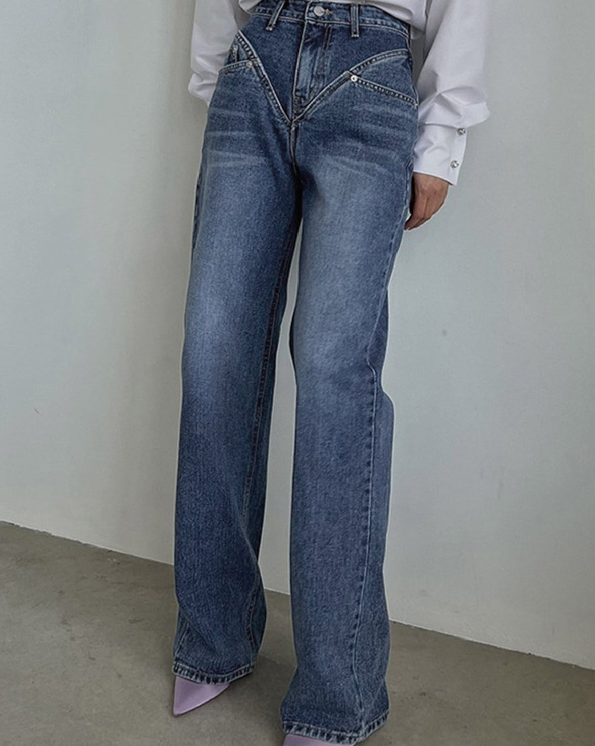 Vintage-Waschungs-Denim-Jeans mit geradem Bein