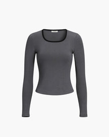 Sliver Lining Contrast Neckline Long Sleeve Top