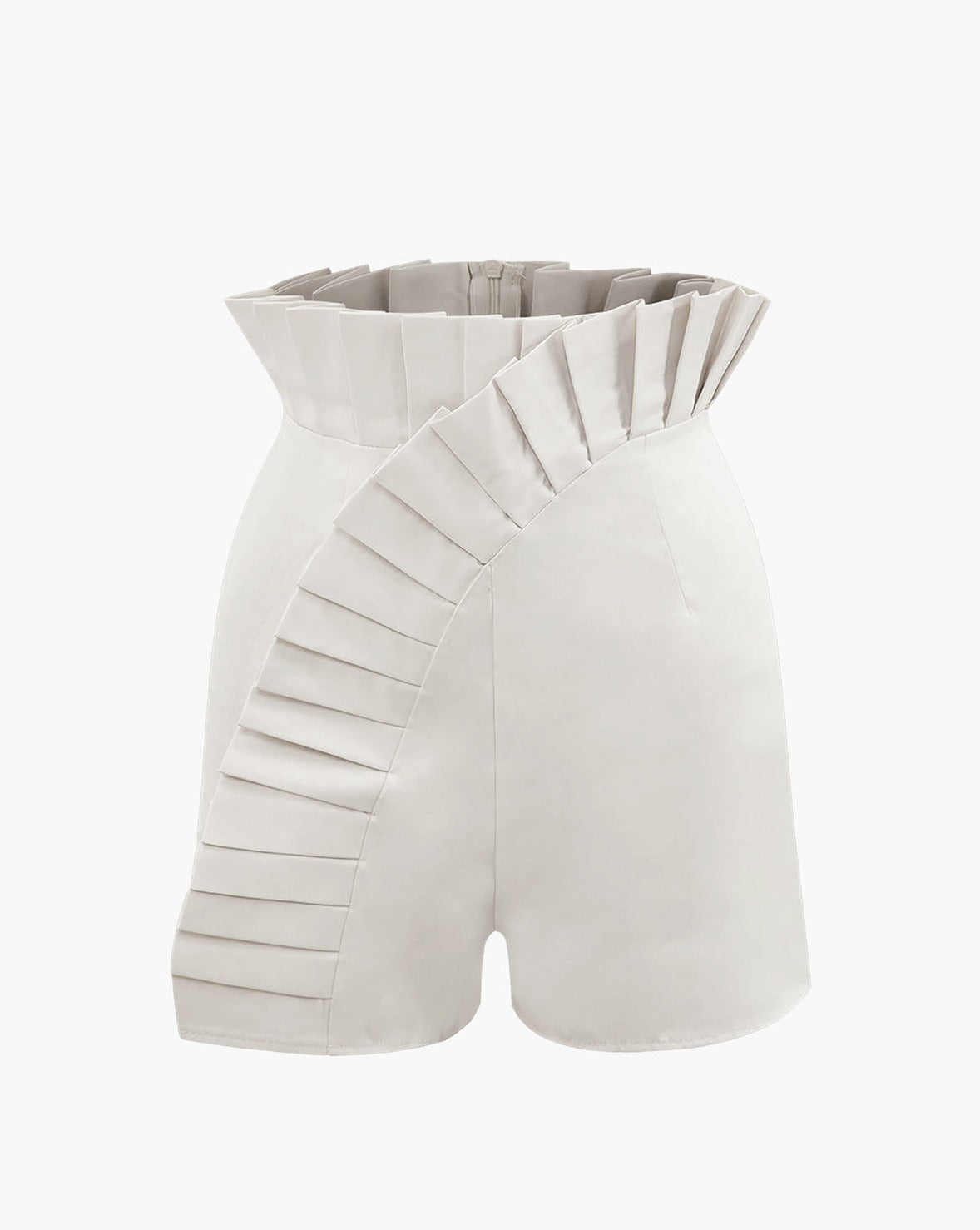 Asymmetric Pleated Zip Shorts