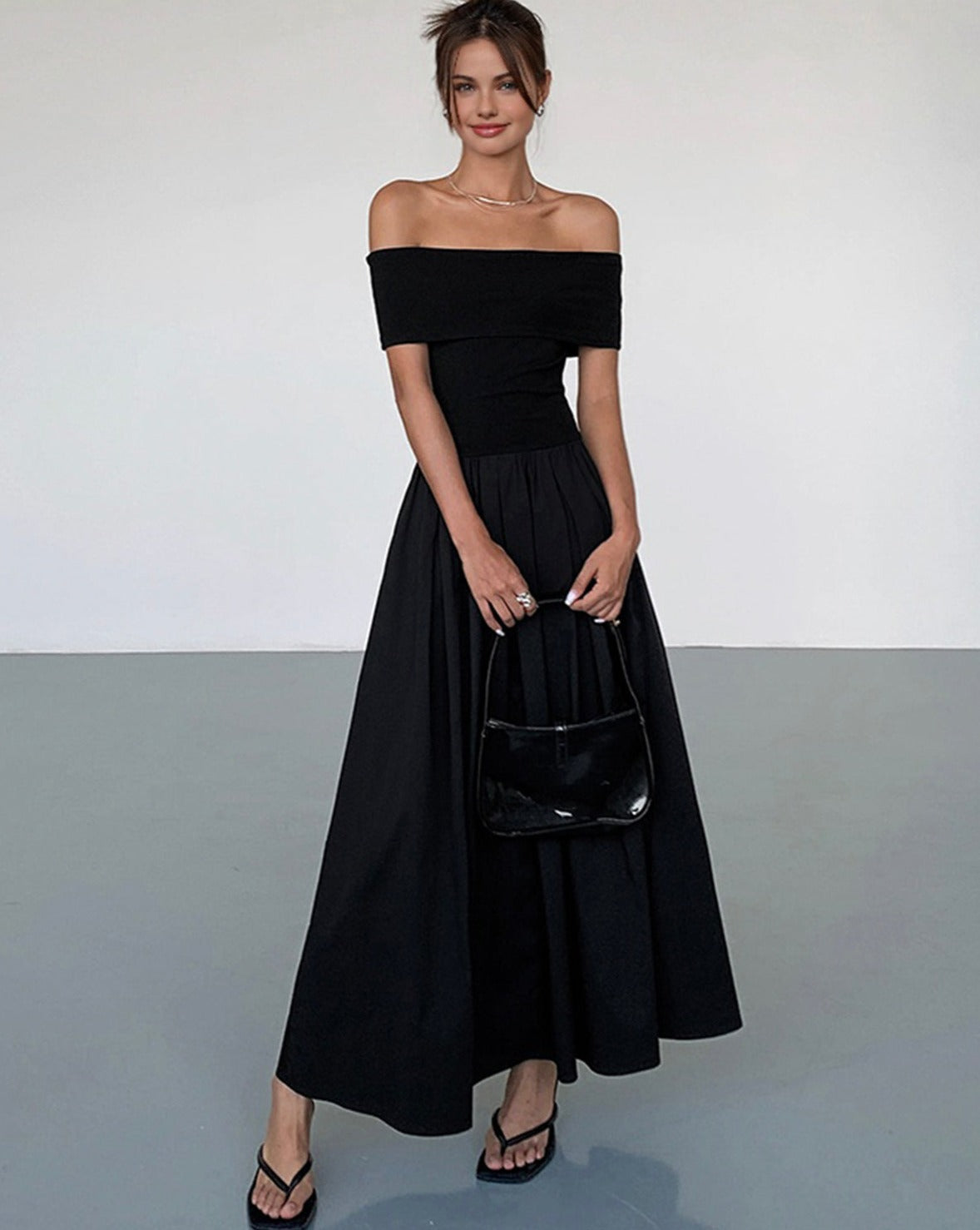 Frenchy Solid Off-Shoulder Long Dress