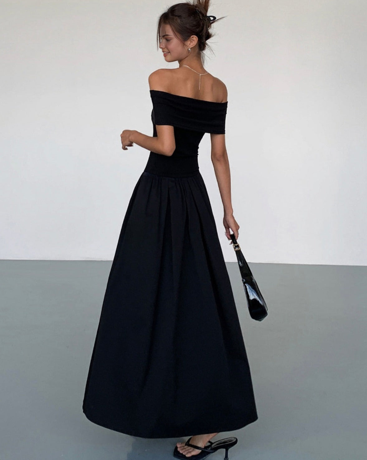 Frenchy Solid Off-Shoulder Long Dress