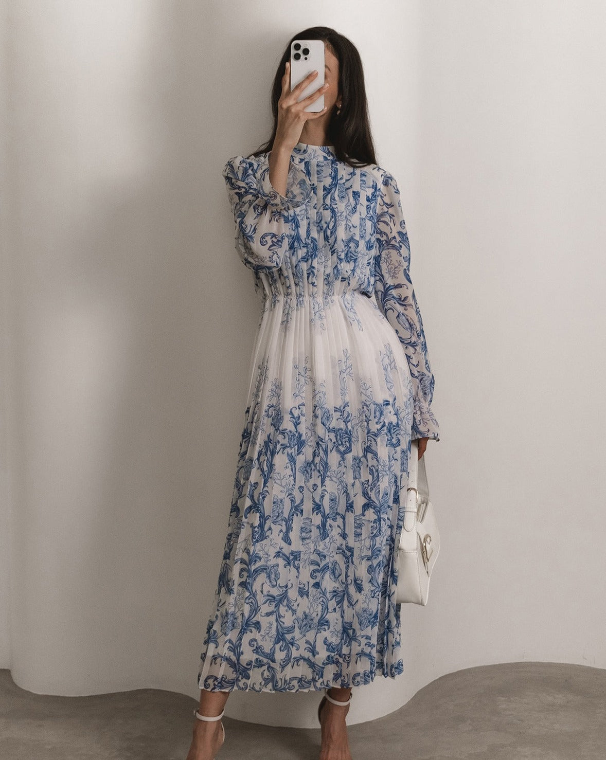 Plant Pattern Printed Pleated Midi Dress