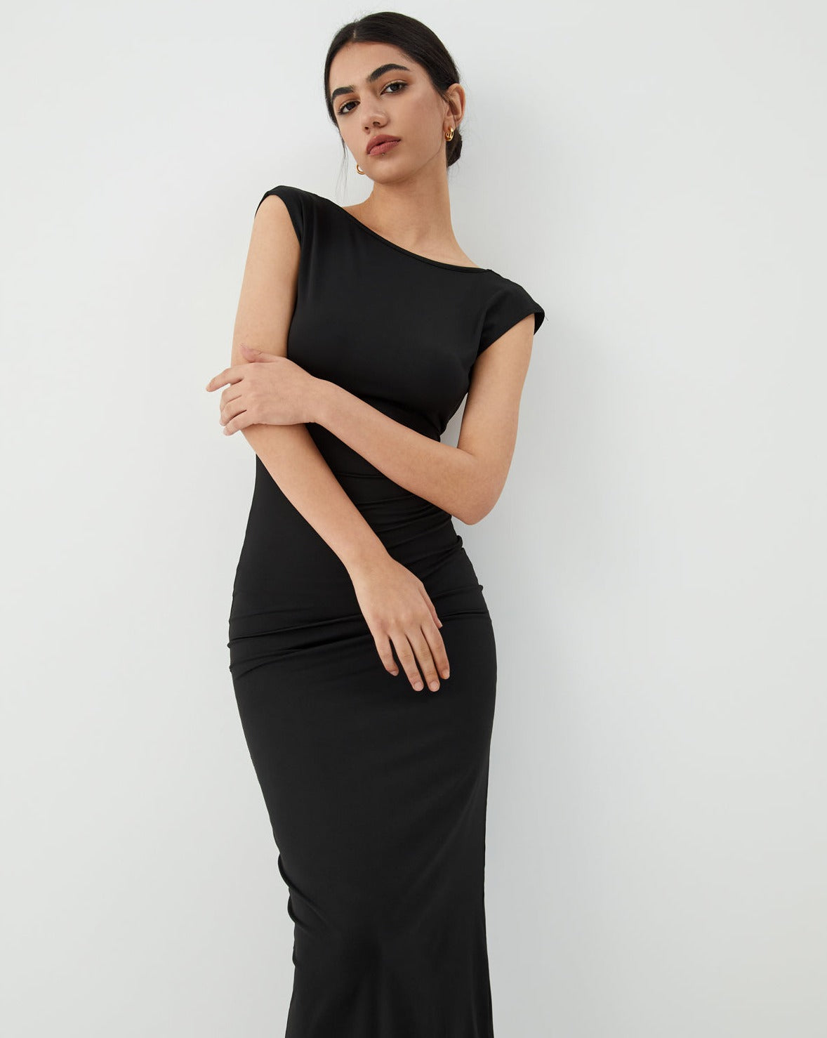 Solid Backless Midi Dress