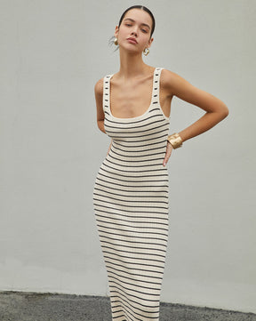 Old Money Aesthetics Stripe Long Knit Dress