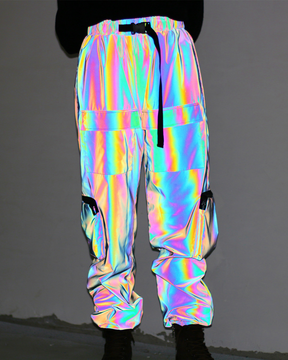 Pantalones de paracaídas cargo reflectantes holográficos