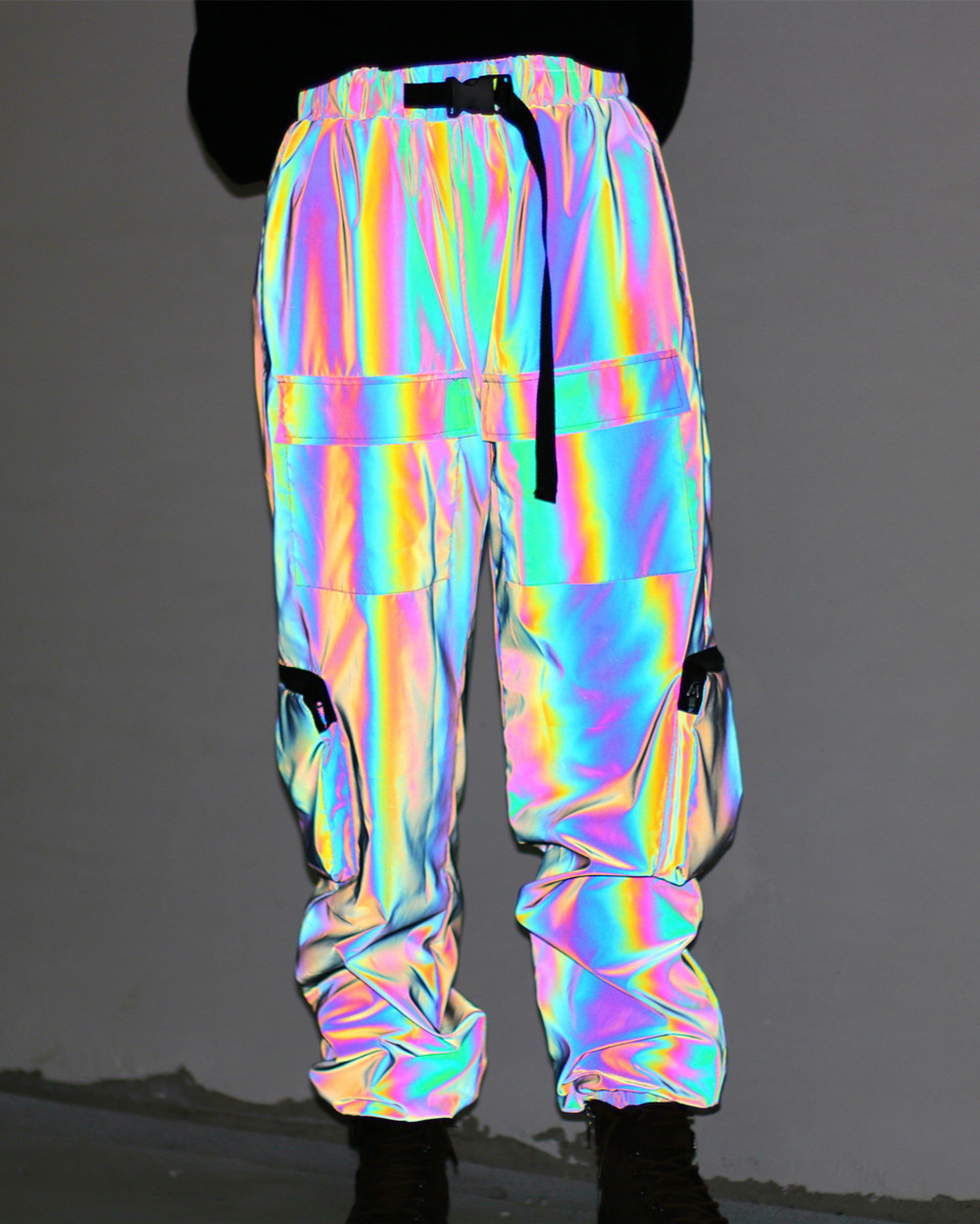 Holographic Reflective Cargo Parachute Pants