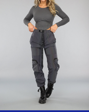 Holographic Reflective Cargo Parachute Pants