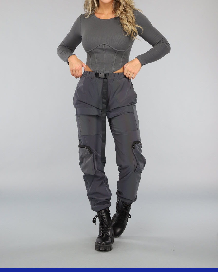 Holographic Reflective Cargo Parachute Pants