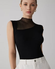 Mesh Patchwork Sleeveless Top