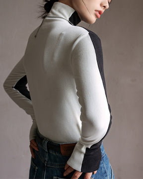 Two Tone Double Sided Long Sleeve Knit Top