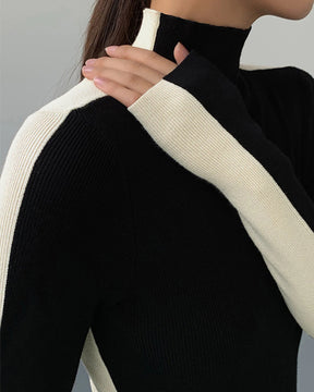 Two Tone Double Sided Long Sleeve Knit Top