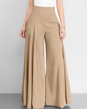 Women Solid Color High-Waisted Wide-Leg Pants