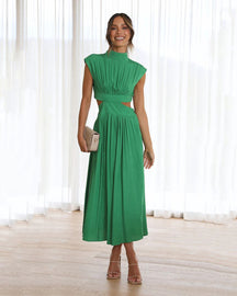 Stand Collar Macaron Waistless Midi Dress