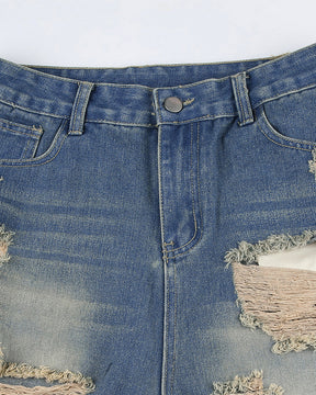 Beggar Style Ripped Hole Washed Loose Straight Jeans