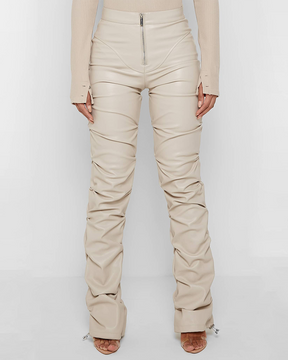 Pleated PU Leather Trousers