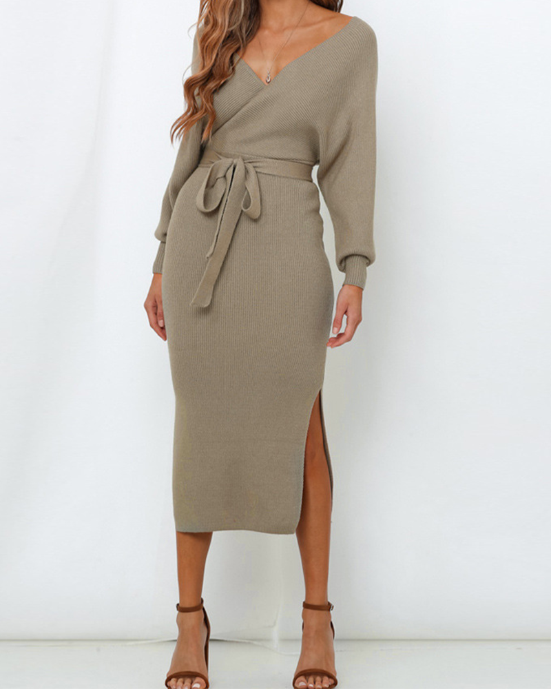 Slim V-Neck Knitted Dress