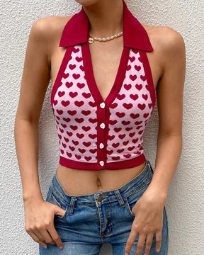 Neckholder-Camisole-Top mit Retro-Love-Print