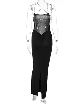 Backless Slim Fit Slit Suspender Dress